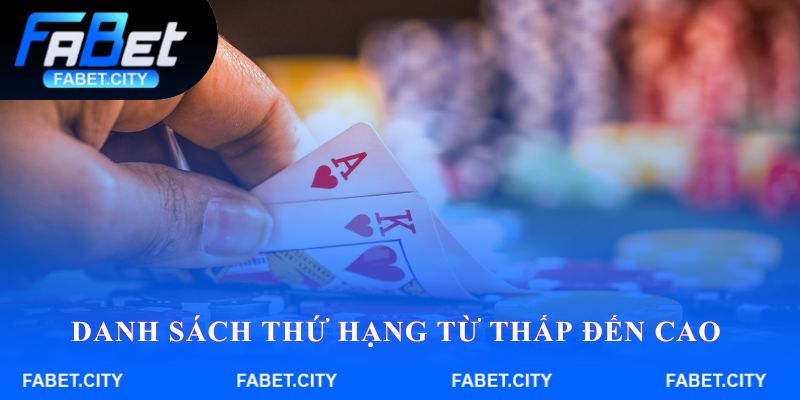 Danh sách thứ hạng từ thấp đến cao trong game